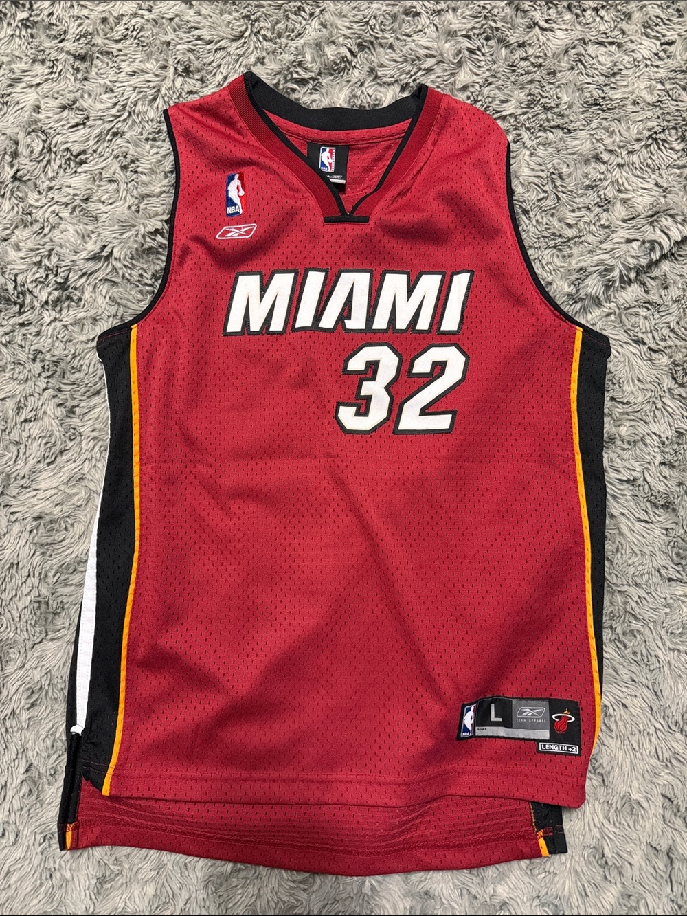 Reebok Red Miami Heat Shaq #32 Basketball Jersey with Black and Gold Trim